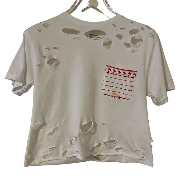 IN-N-OUT Burger Upcycled Distressed Ripped Grunge Cropped T-Shirt - Size Small - Picture 1 of 4